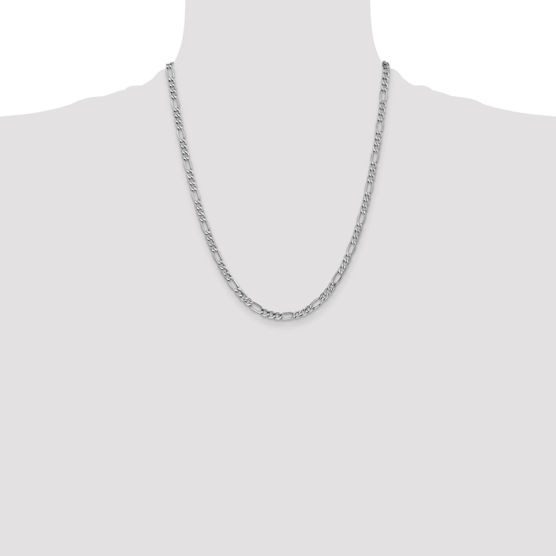 14K White Gold 22 inch 4.4mm Semi-Solid Figaro with Lobster Clasp Chain
