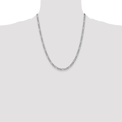 14K White Gold 22 inch 4.4mm Semi-Solid Figaro with Lobster Clasp Chain
