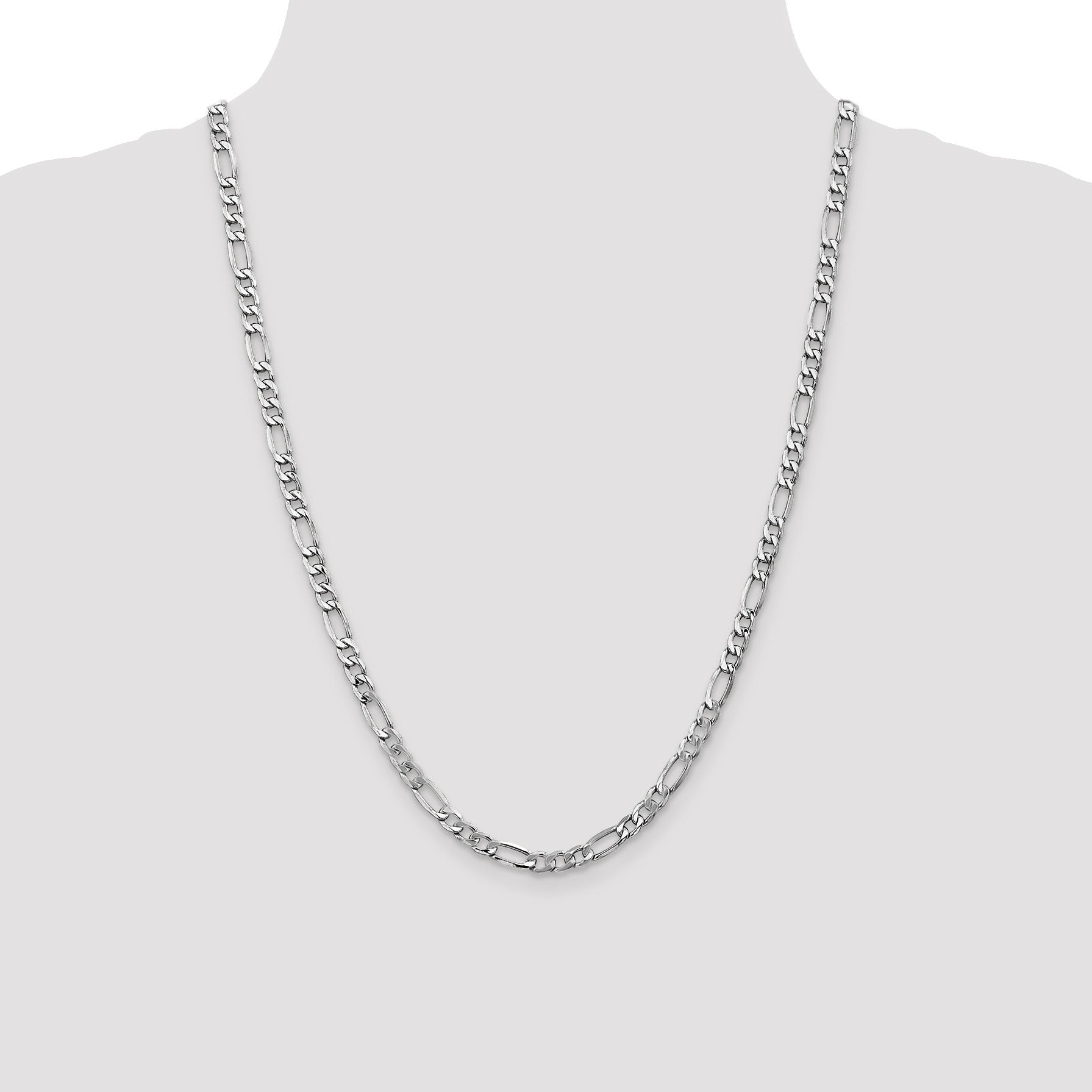 14K White Gold 24 inch 5.75mm Semi-Solid Figaro with Lobster Clasp Chain