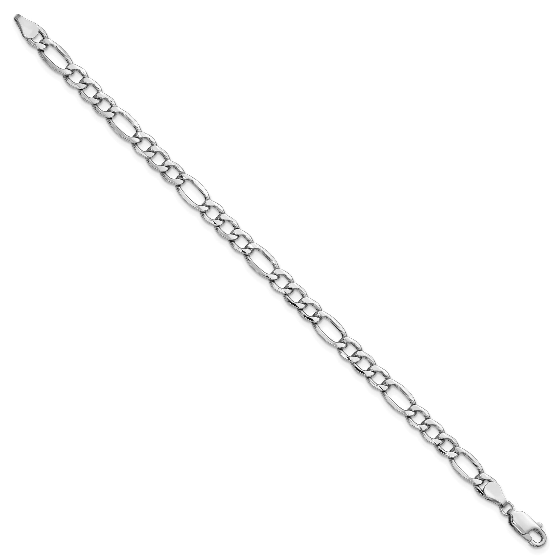 14K White Gold 7 inch 5.75mm Semi-Solid Figaro with Lobster Clasp Bracelet