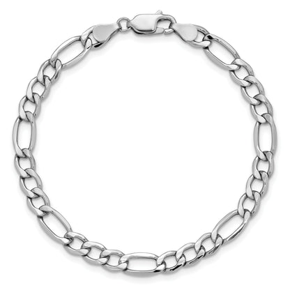 14K White Gold 7 inch 5.75mm Semi-Solid Figaro with Lobster Clasp Bracelet