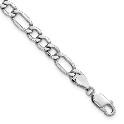 14K White Gold 7 inch 5.75mm Semi-Solid Figaro with Lobster Clasp Bracelet