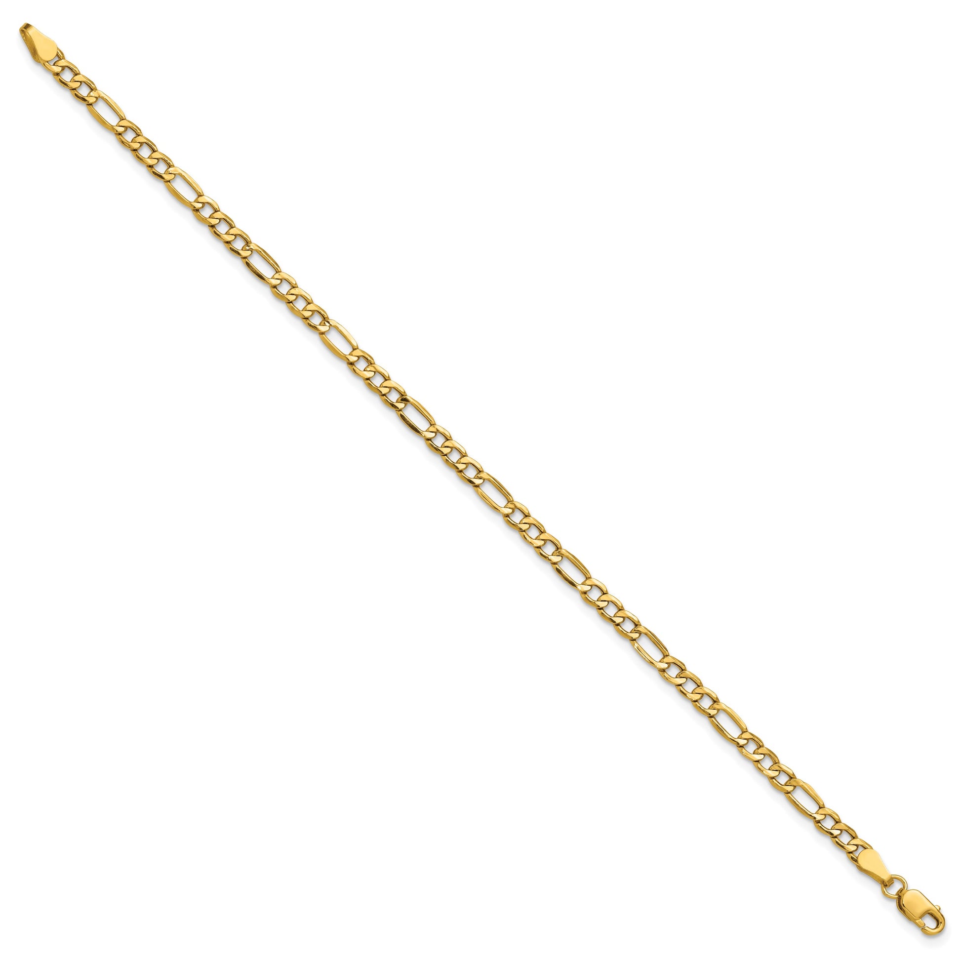 14K 8 inch 3.5mm Semi-Solid Figaro with Lobster Clasp Bracelet