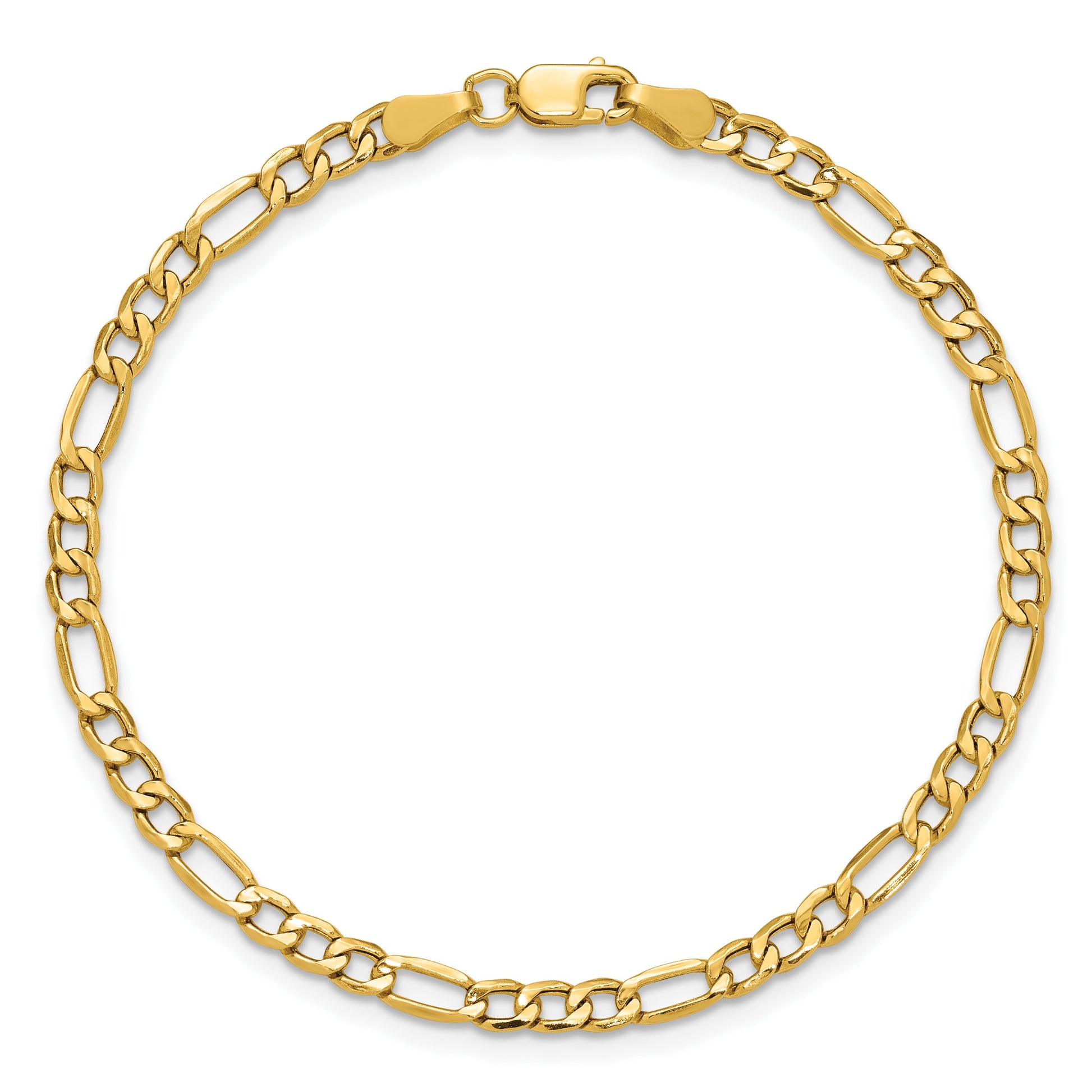 14K 10 inch 3.5mm Semi-Solid Figaro with Lobster Clasp Anklet