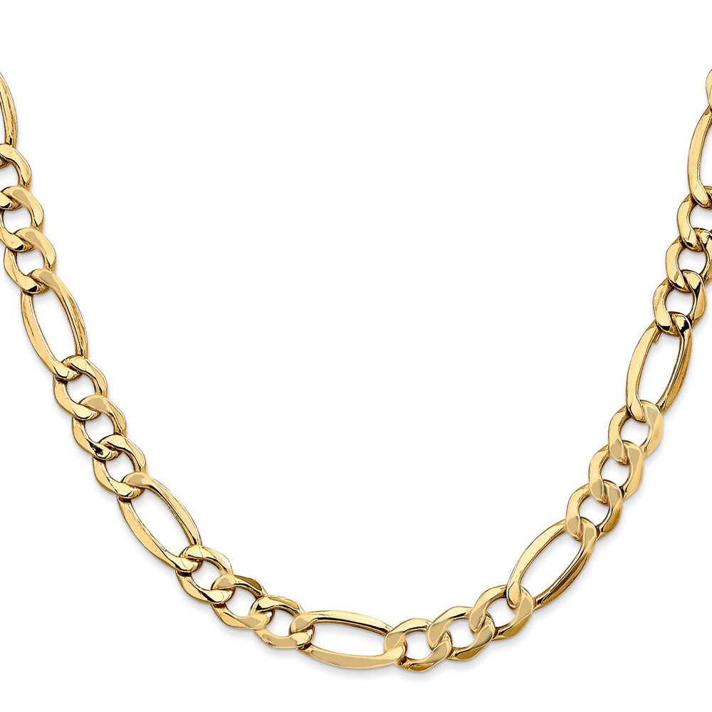 14K 22 inch 7.3mm Semi-Solid Figaro with Lobster Clasp Chain