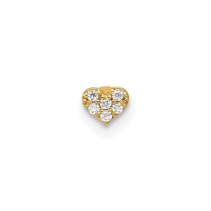 14k 18 Gauge CZ Heart Labret/Face Jewelry