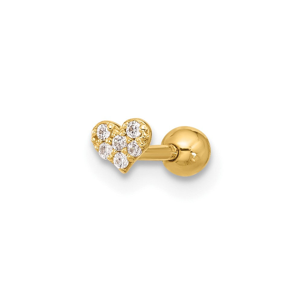 14k 18 Gauge CZ Heart Labret/Face Jewelry