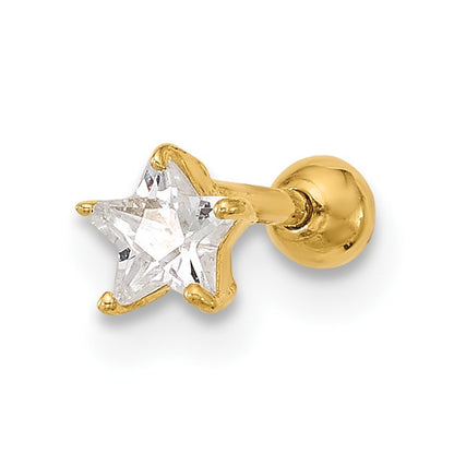 14k 18 Gauge CZ Star Labret/Face Jewelry