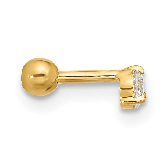 14k 18 Gauge 3mm Round CZ Labret/Face Jewelry
