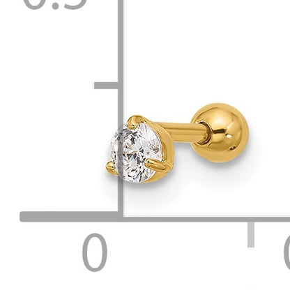 14k 18 Gauge 3mm Round CZ Labret/Face Jewelry