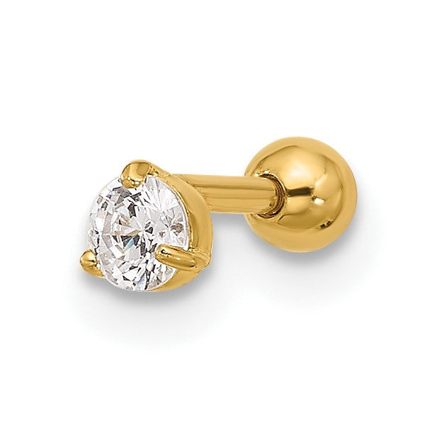14k 18 Gauge 3mm Round CZ Labret/Face Jewelry