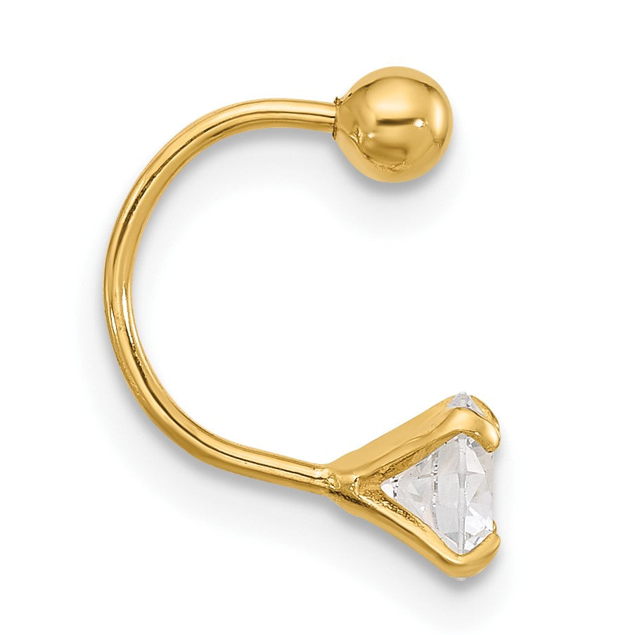 14k 20 Gauge 5mm CZ Eyebrow Jewelry