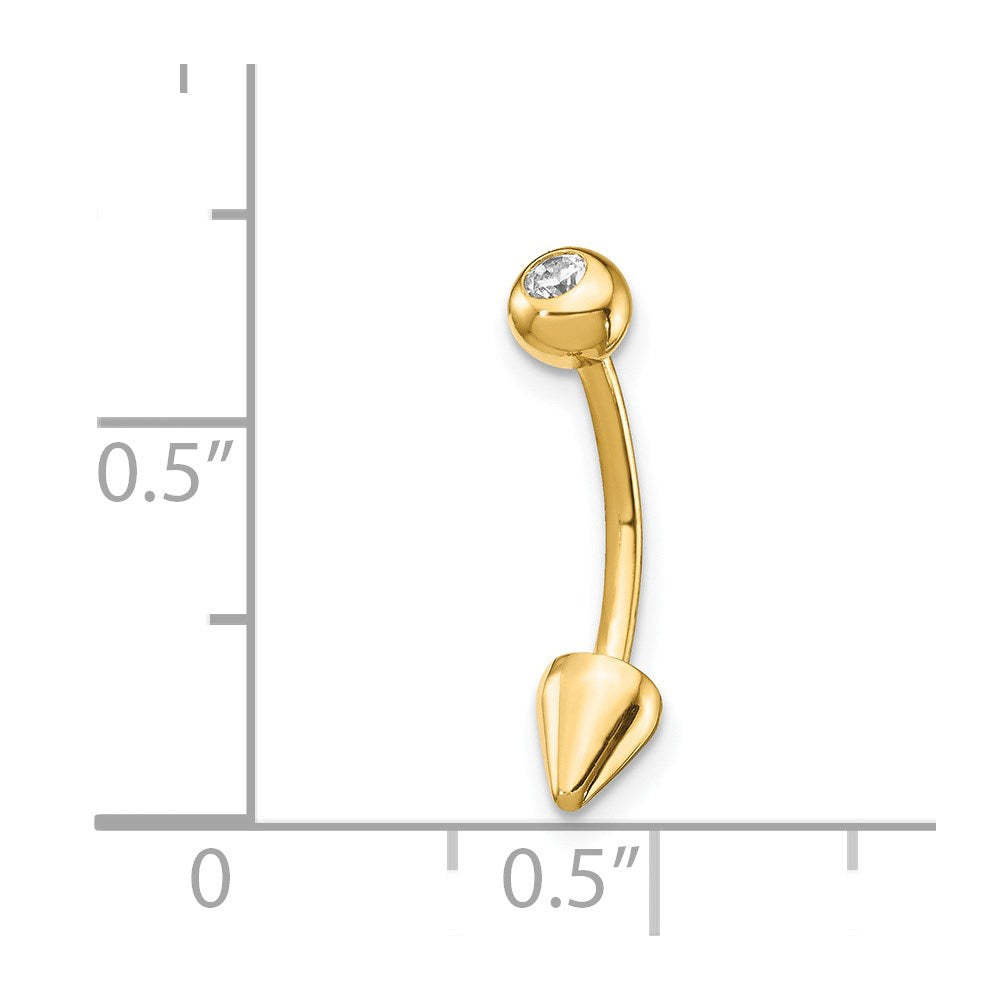 14k 16 Gauge CZ Cone Belly Ring