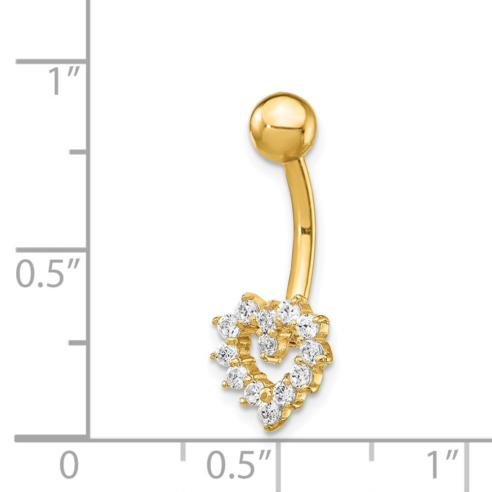 14k 14 Gauge CZ Heart Belly Ring