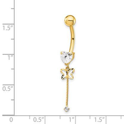 14k CZ Butterfly Chain Dangle Belly Ring