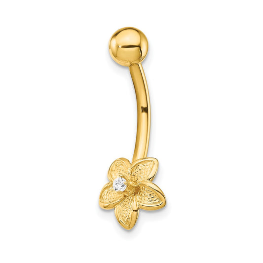 14k 14 Gauge CZ Flower Belly Ring