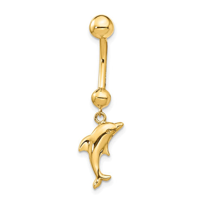 14k 14 Gauge Dolphin Dangle Belly Ring