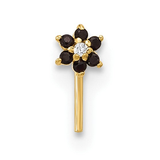 14K 23 Gauge Black and White CZ Flower Nose Post