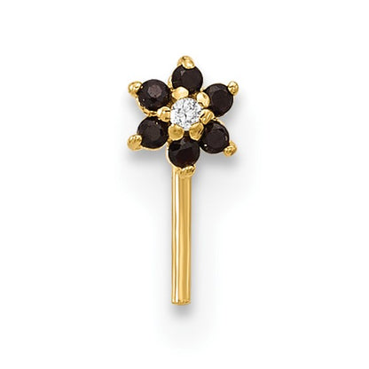 14K 23 Gauge Black and White CZ Flower Nose Post