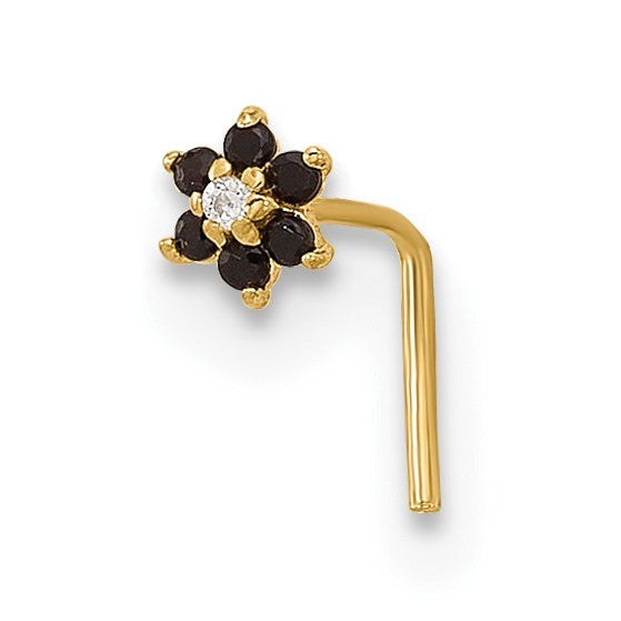14K 23 Gauge Black and White CZ Flower Nose Post