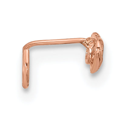 14K Rose Gold 23 Gauge CZ Heart Nose Ring Body Jewelry