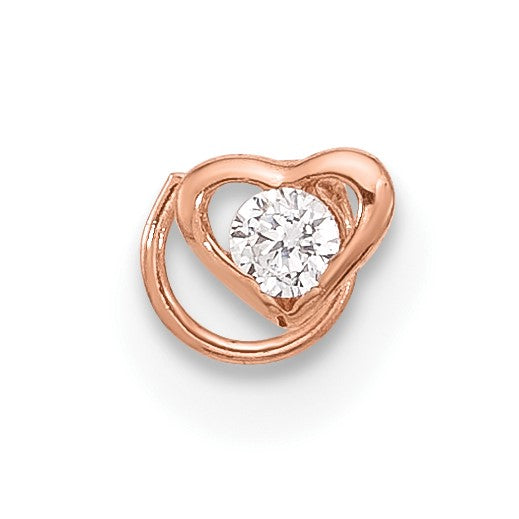 14K Rose Gold 23 Gauge CZ Heart Nose Ring Body Jewelry