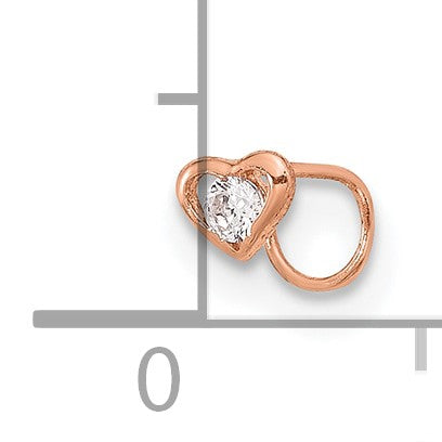 14K Rose Gold 23 Gauge CZ Heart Nose Ring Body Jewelry