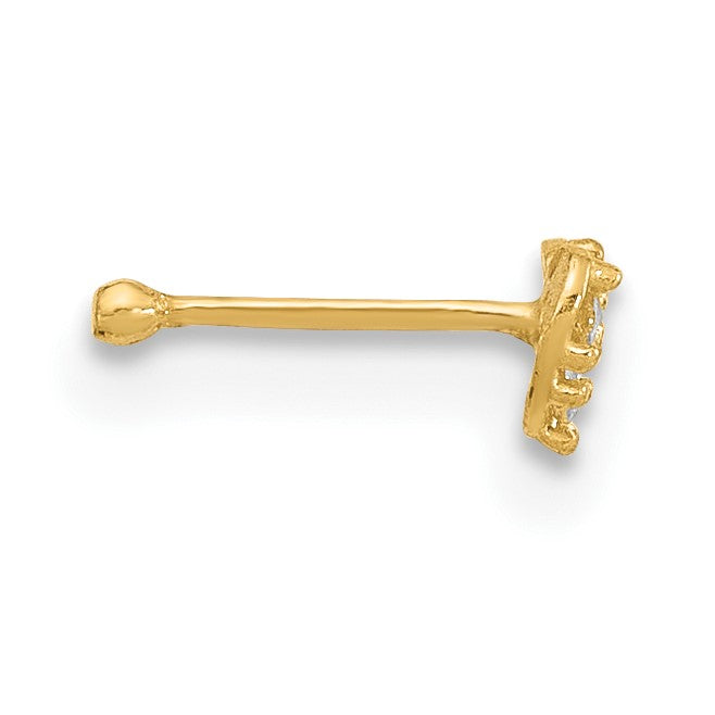14K 23 Gauge CZ Heart Nose Post
