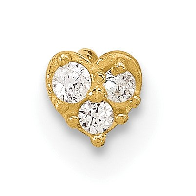 14K 23 Gauge CZ Heart Nose Post