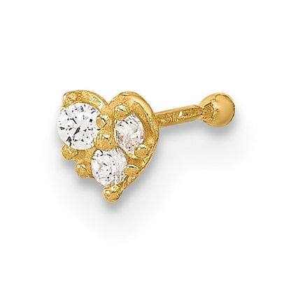 14K 23 Gauge CZ Heart Nose Post