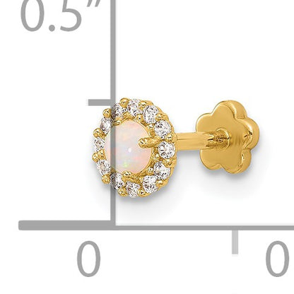 14K 18 Gauge Lab Created Opal and CZ Halo Screwback Cartilage Body Jewelry