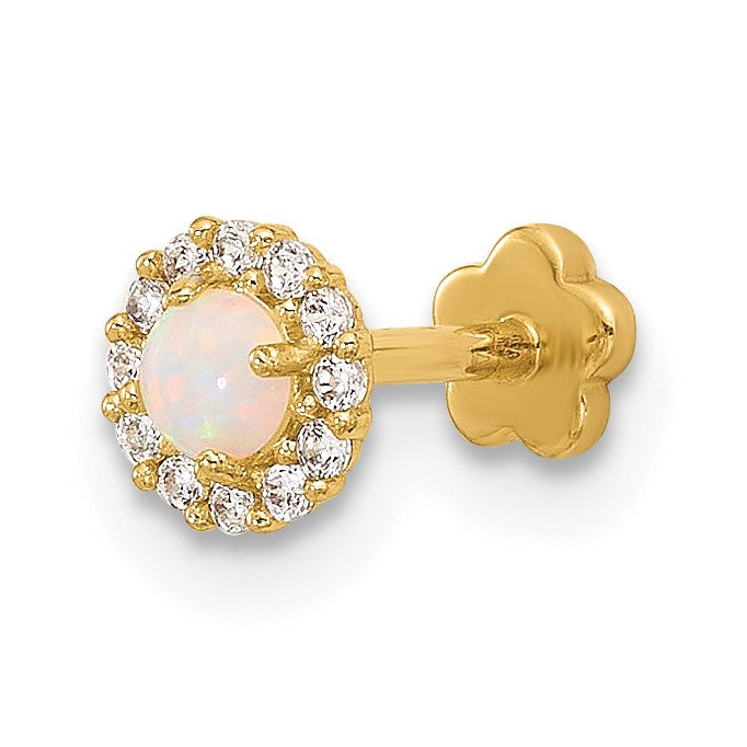 14K 18 Gauge Lab Created Opal and CZ Halo Screwback Cartilage Body Jewelry