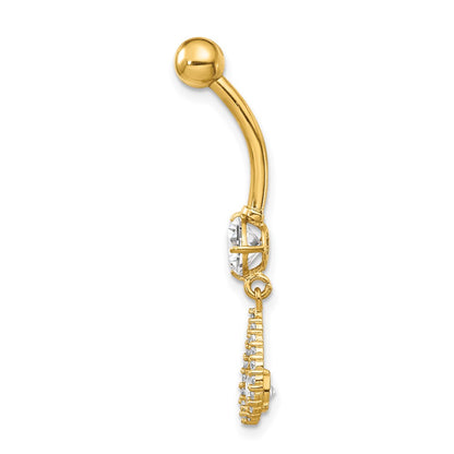 14K 14 Gauge CZ Teardrop Dangle Belly Ring