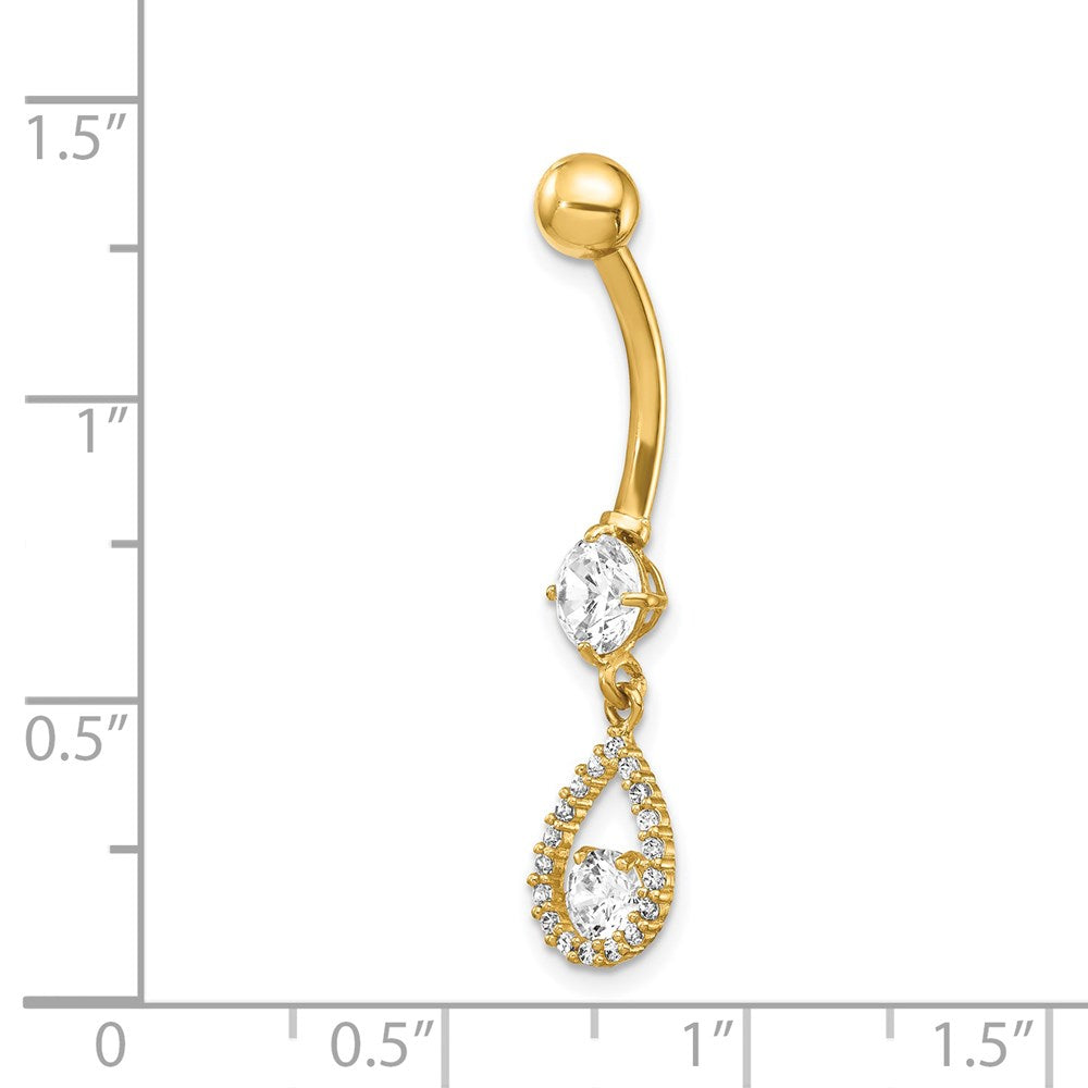 14K 14 Gauge CZ Teardrop Dangle Belly Ring