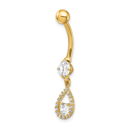 14K 14 Gauge CZ Teardrop Dangle Belly Ring