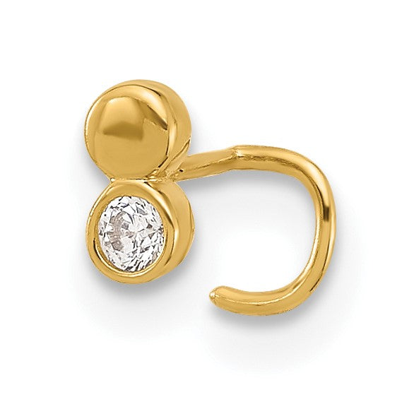 14K 22 Gauge Double Circle CZ Nose Ring Body Jewelry