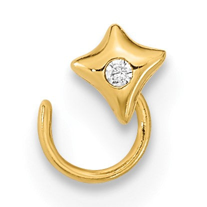 14K 22 Gauge Square with CZ Nose Ring Body Jewelry