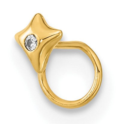 14K 22 Gauge Square with CZ Nose Ring Body Jewelry
