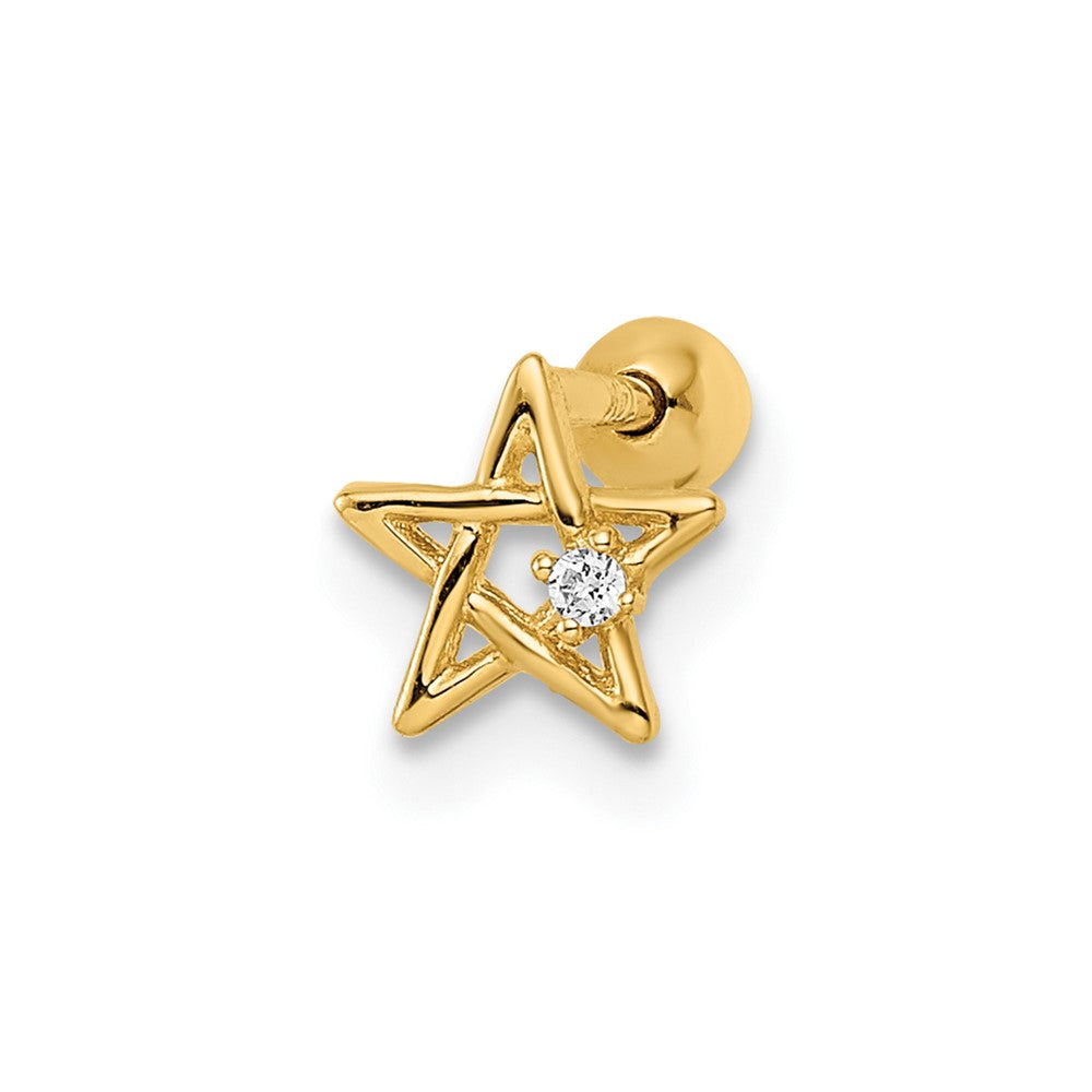 14k 18 Gauge CZ Star Labret Stud