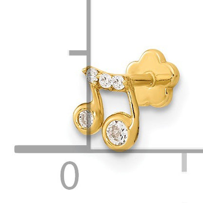 14K 18 Gauge Music Note and CZ Cartilage Body Jewelry