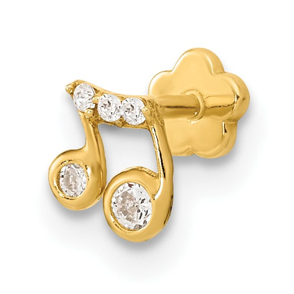 14K 18 Gauge Music Note and CZ Cartilage Body Jewelry
