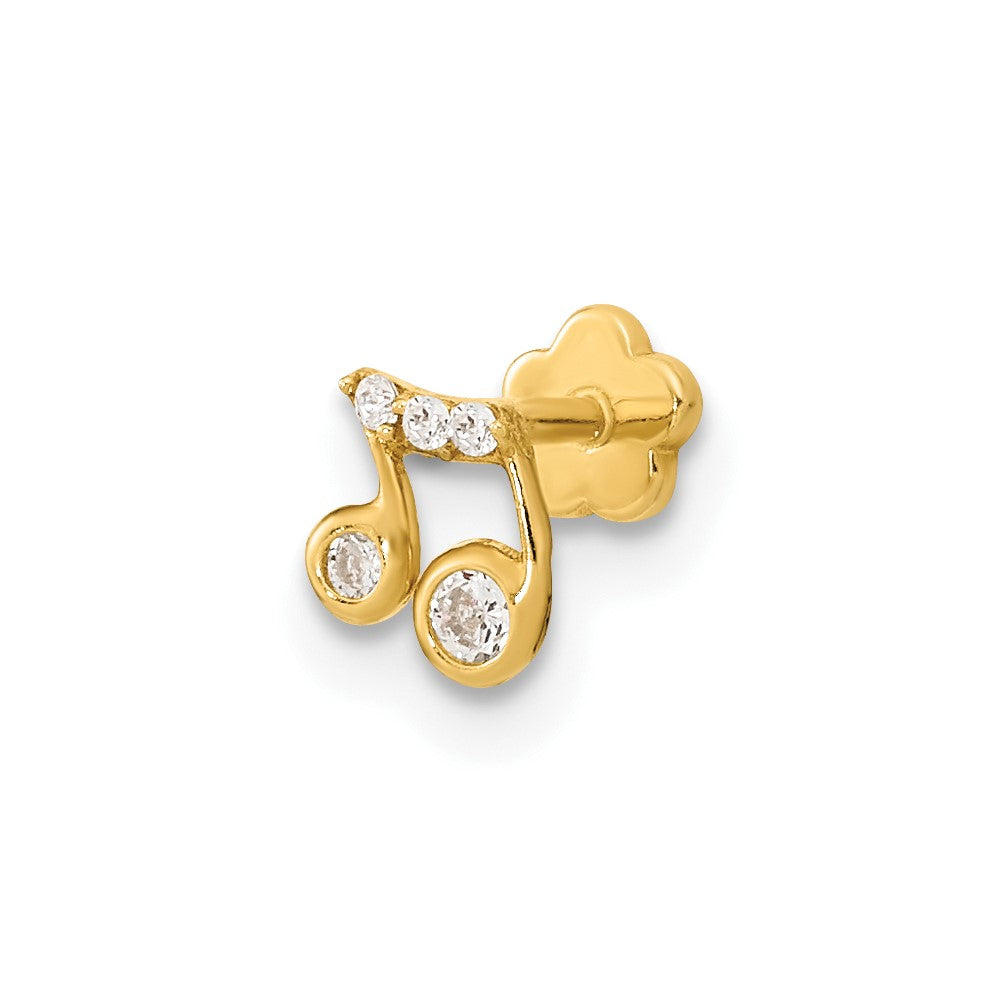 14K 18 Gauge Music Note and CZ Cartilage Body Jewelry