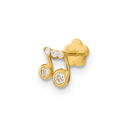 14K 18 Gauge Music Note and CZ Cartilage Body Jewelry