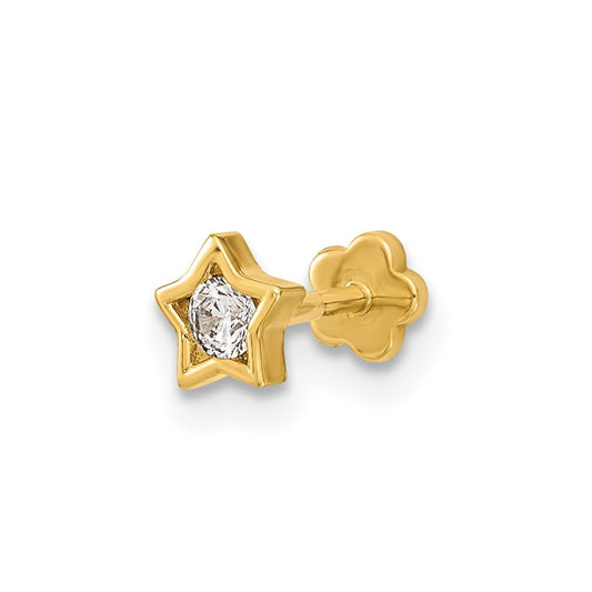 14K 18 Gauge Star and CZ Cartilage Body Jewelry