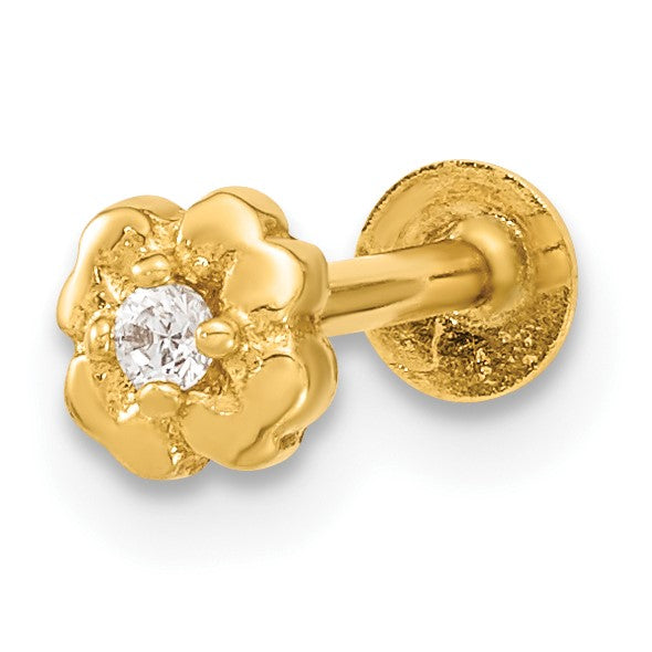 14K 18 Gauge Flower CZ Cartilage Body Jewelry
