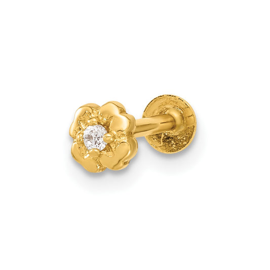 14K 18 Gauge Flower CZ Cartilage Body Jewelry