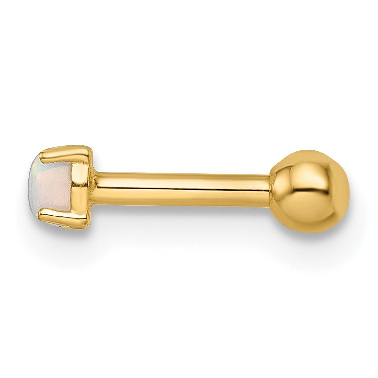 14k 16 Gauge 3mm Lab Created Opal Labret Stud