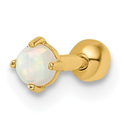 14k 16 Gauge 3mm Lab Created Opal Labret Stud