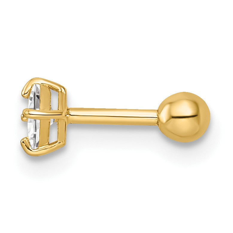 14k 18 Gauge 4.5mm Square CZ Labret Stud