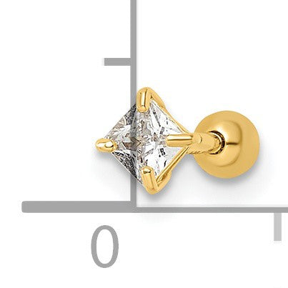 14k 18 Gauge 4.5mm Square CZ Labret Stud